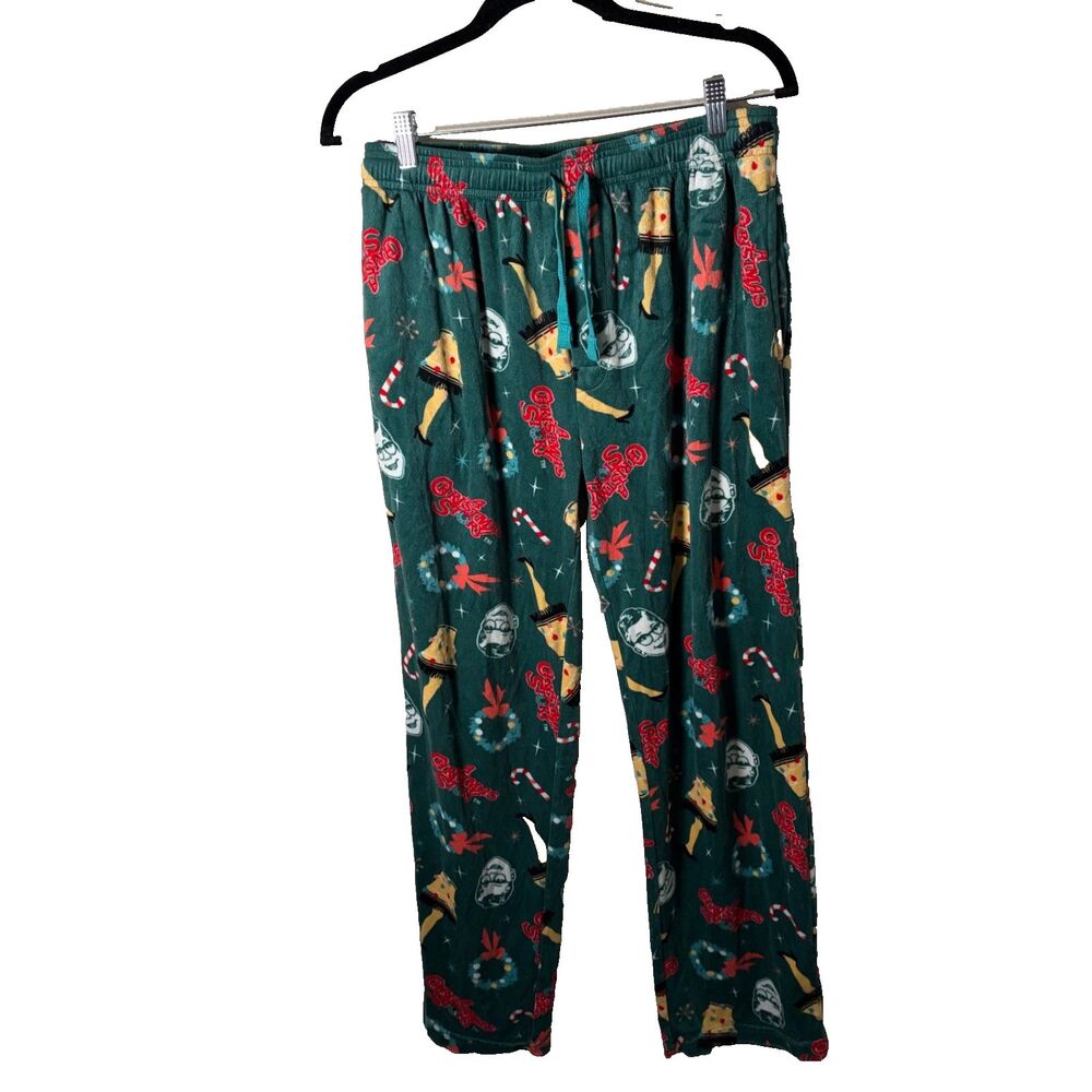 A Christmas Story Pajama Pants Adult Medium Green Fleece Casual Printed Holiday